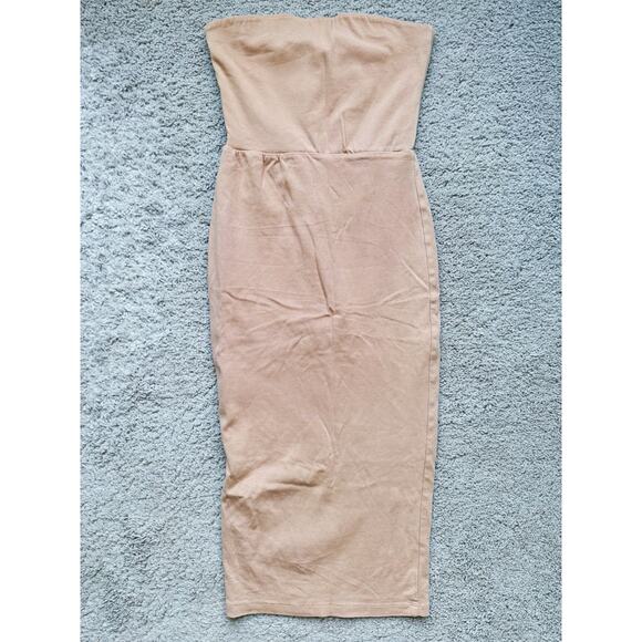 Kookai Strapless Midi Dress Bodycon Beige Tan Small Baddie Capsule Fall Date - Picture 3 of 7